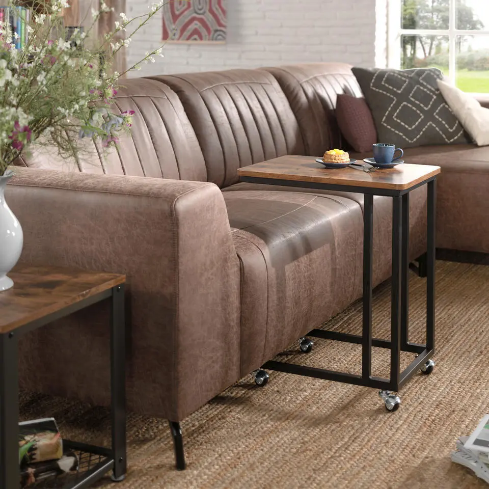 Bijzettafel - met wieltjes - vintage look - 50x62x35 cm - vintage bruin