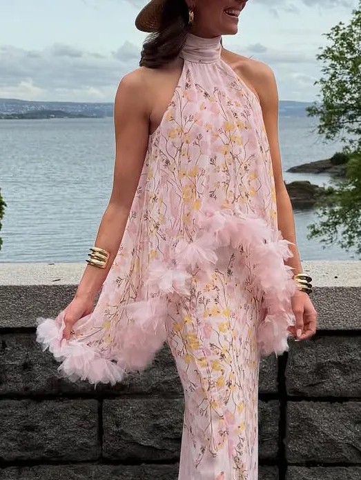 Elegant Floral Print Chiffon Skirt