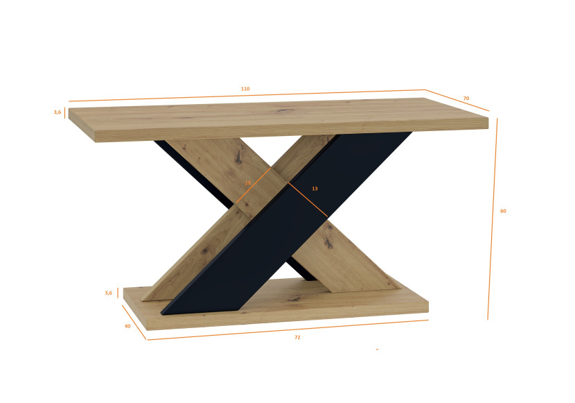 Ława kawowa dekor dąb artisan 110x70 XARA MINI nowoczesny stolik loftowy