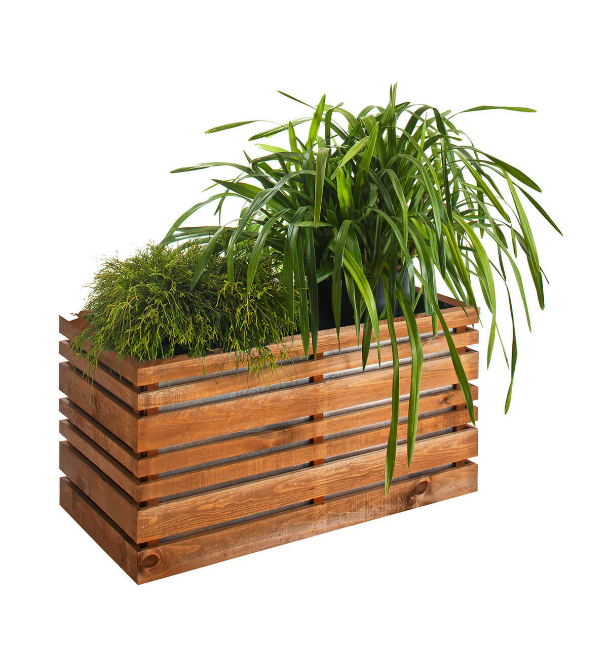 - Bac à fleurs en bois teinté marron L-100cm