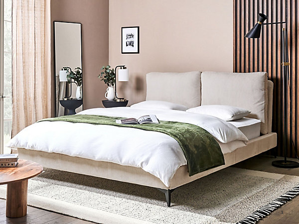 Lit avec sommier Velours côtelé MELLE 160 x 200 cm Beige clair
