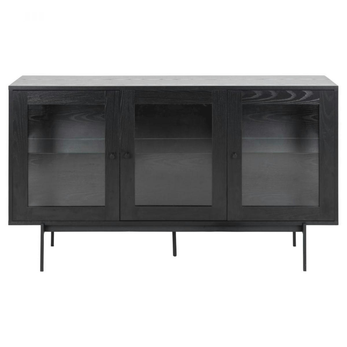 BLACK - Buffet bas vitré en métal noir 3 portes