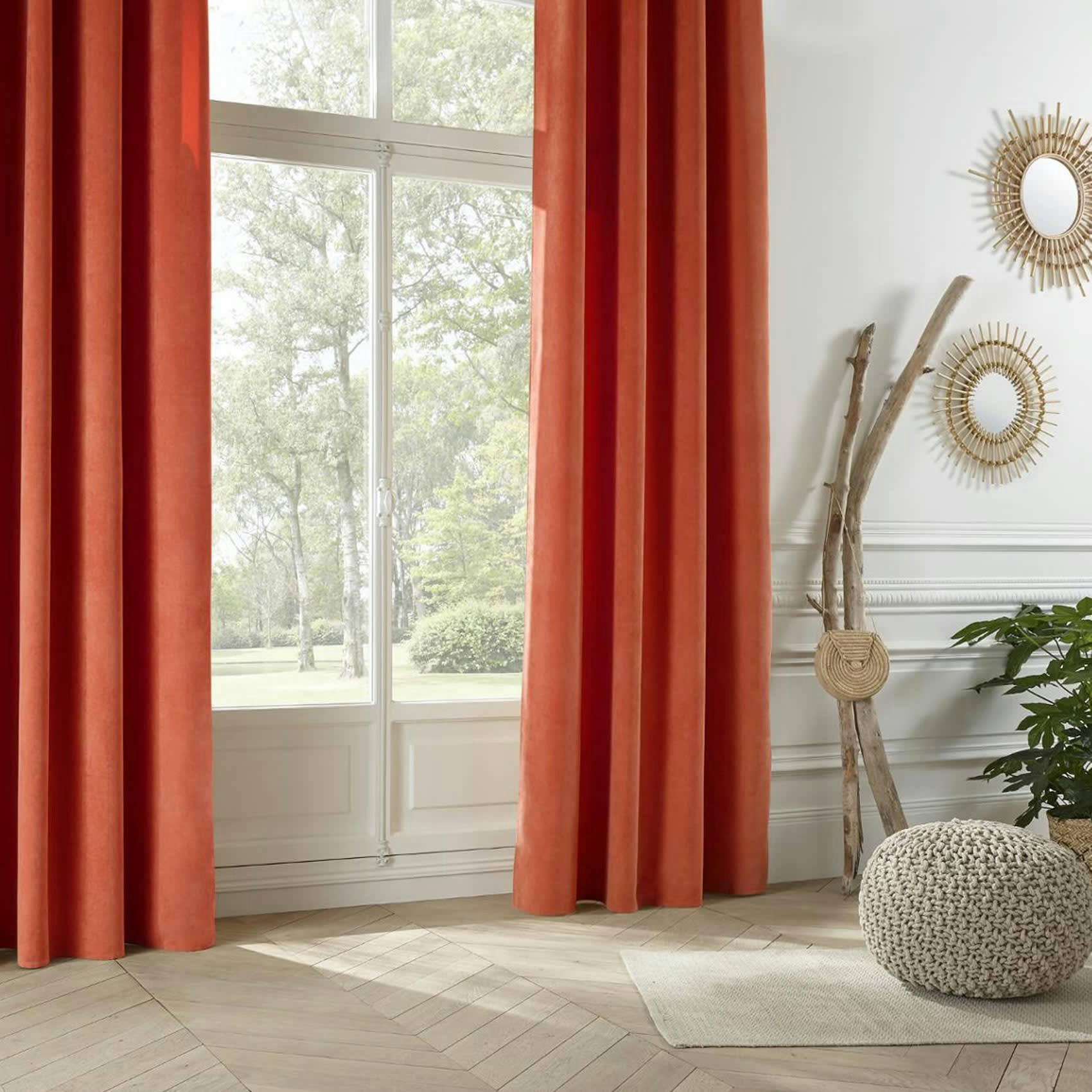 - Rideau à l'aspect velours souple polyester terracotta 140x260 cm