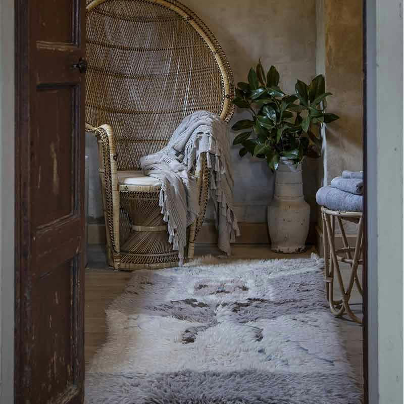 HOPI - Tapis ethnique design en laine beige 90x240