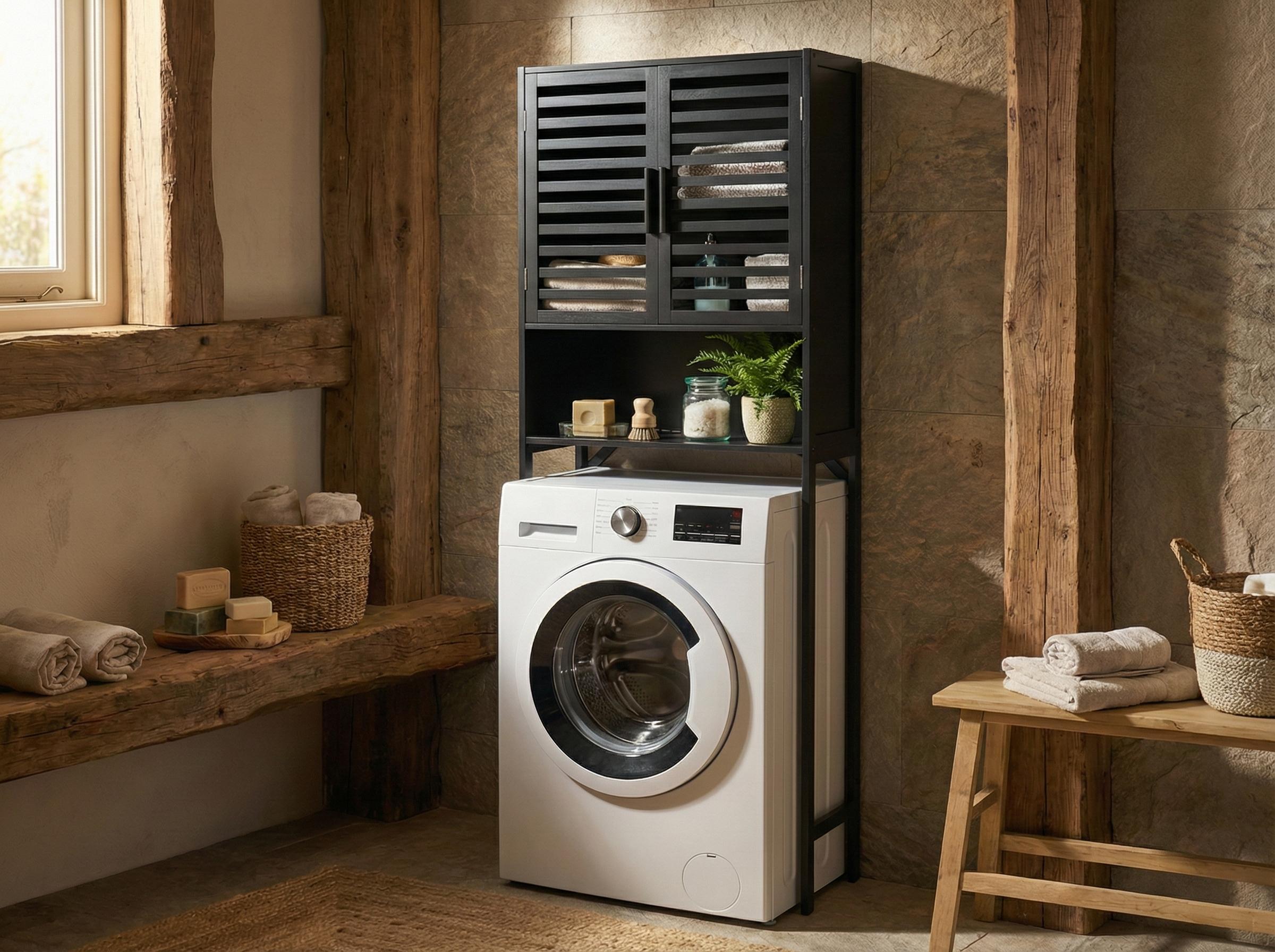 Bathroom Cabinet OKARCHE Bamboo 63 cm Black