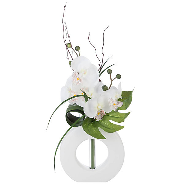 Composition d'orchidées artificielles - vase en céramique - blanc H44 cm - Multicolore- Atmosphera