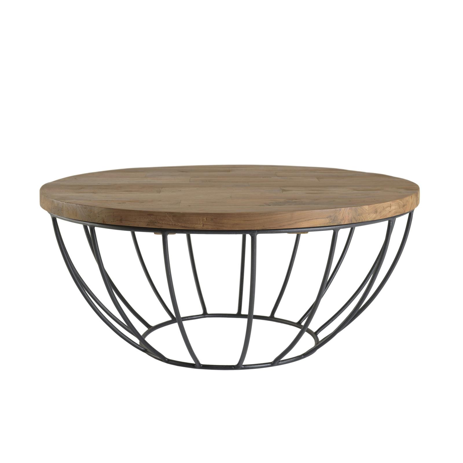 Table basse ronde en teck recyclé et métal D80cm SWING