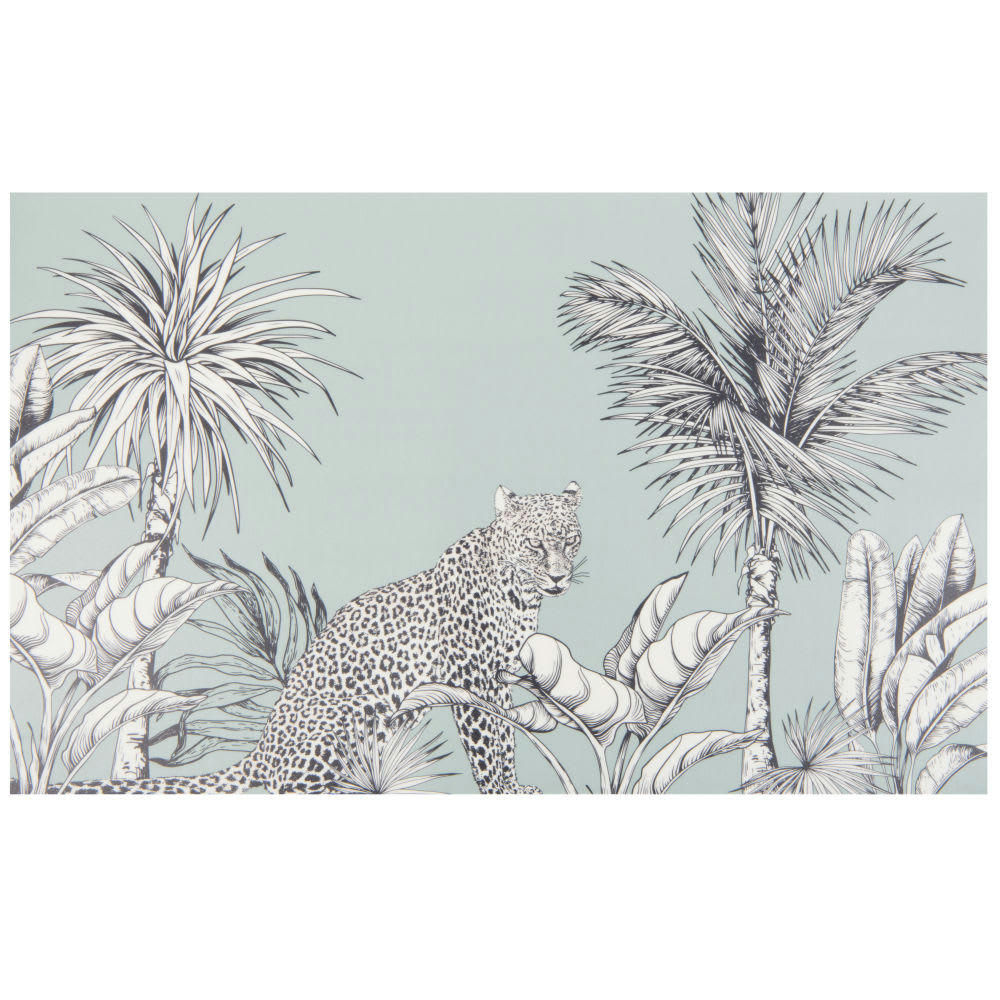 GIULIA - Tapis en vinyle noir, blanc et vert imprimé guépard 50x80