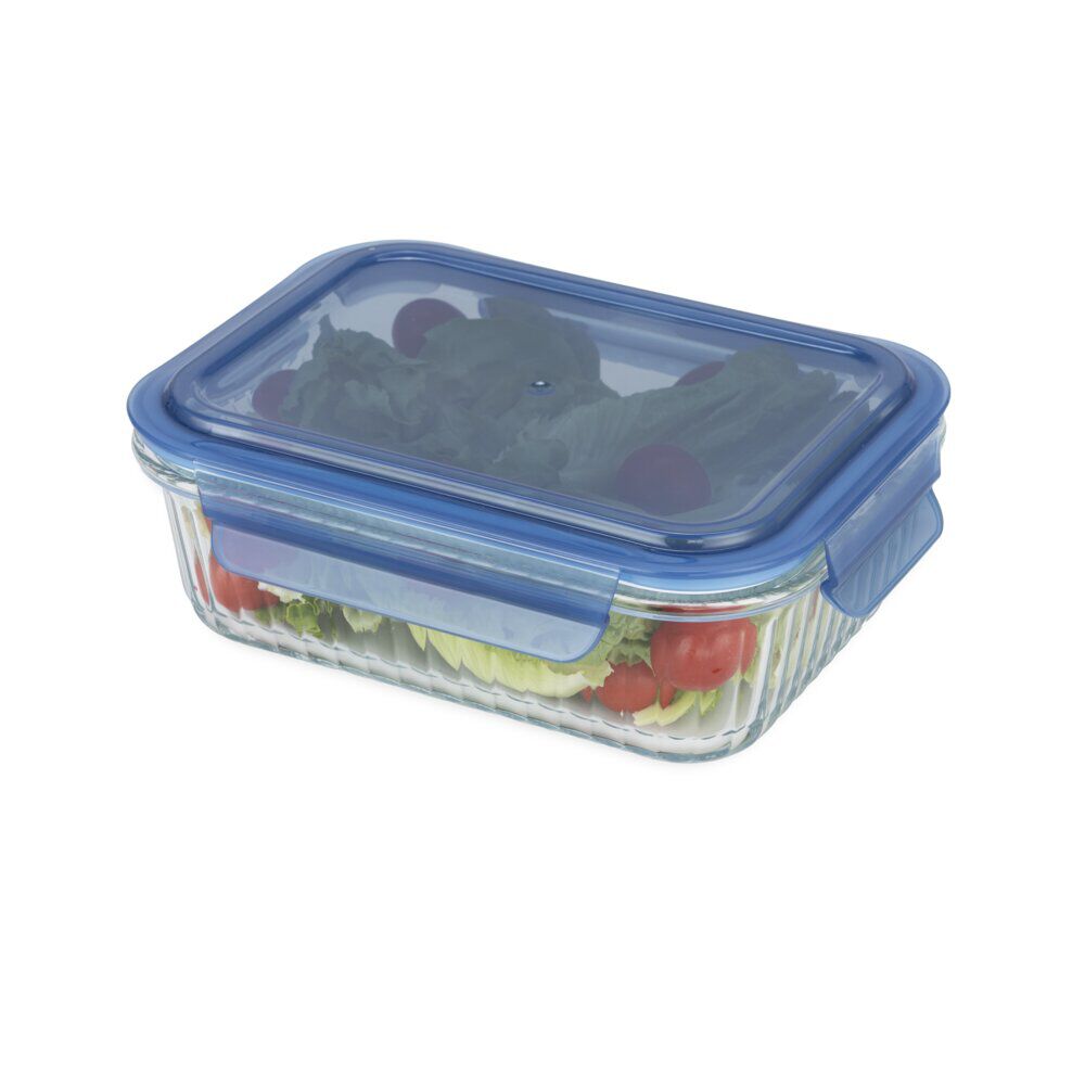 BoÎte de conservation alimentaire hermétique verre et plastique bleu 640ml