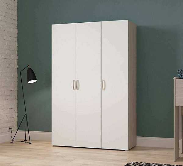 Grande Garde-robe Dania, Meubles de chambre, Penderie de plain-pied, Placard à vêtements, 119x51 h185 cm, Chêne clair et Blanc mat