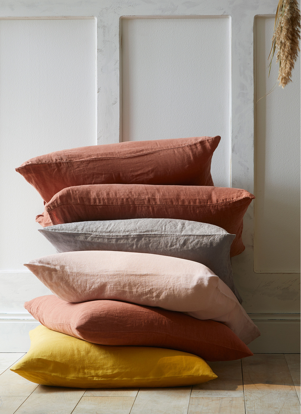 TAIE D'OREILLER UNIE EN LIN LAVÉ 165GR ROSE