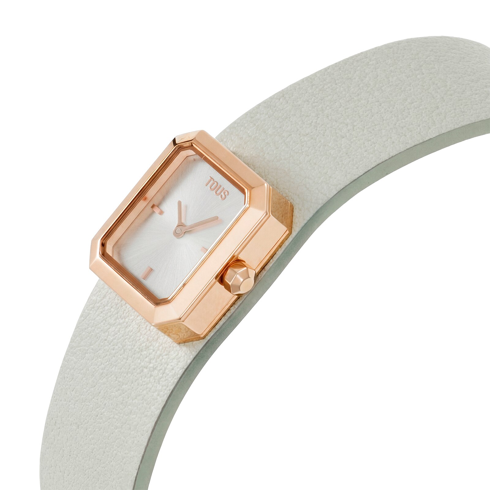 Reloj analógico con brazalete de piel gris y acero rosado KARAT EMERALD MINI