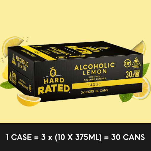 Hard Rated, Original Lemon Flavour, Refreshing Drink, 4.5% ABV, 375mL (Case of 30 Cans)