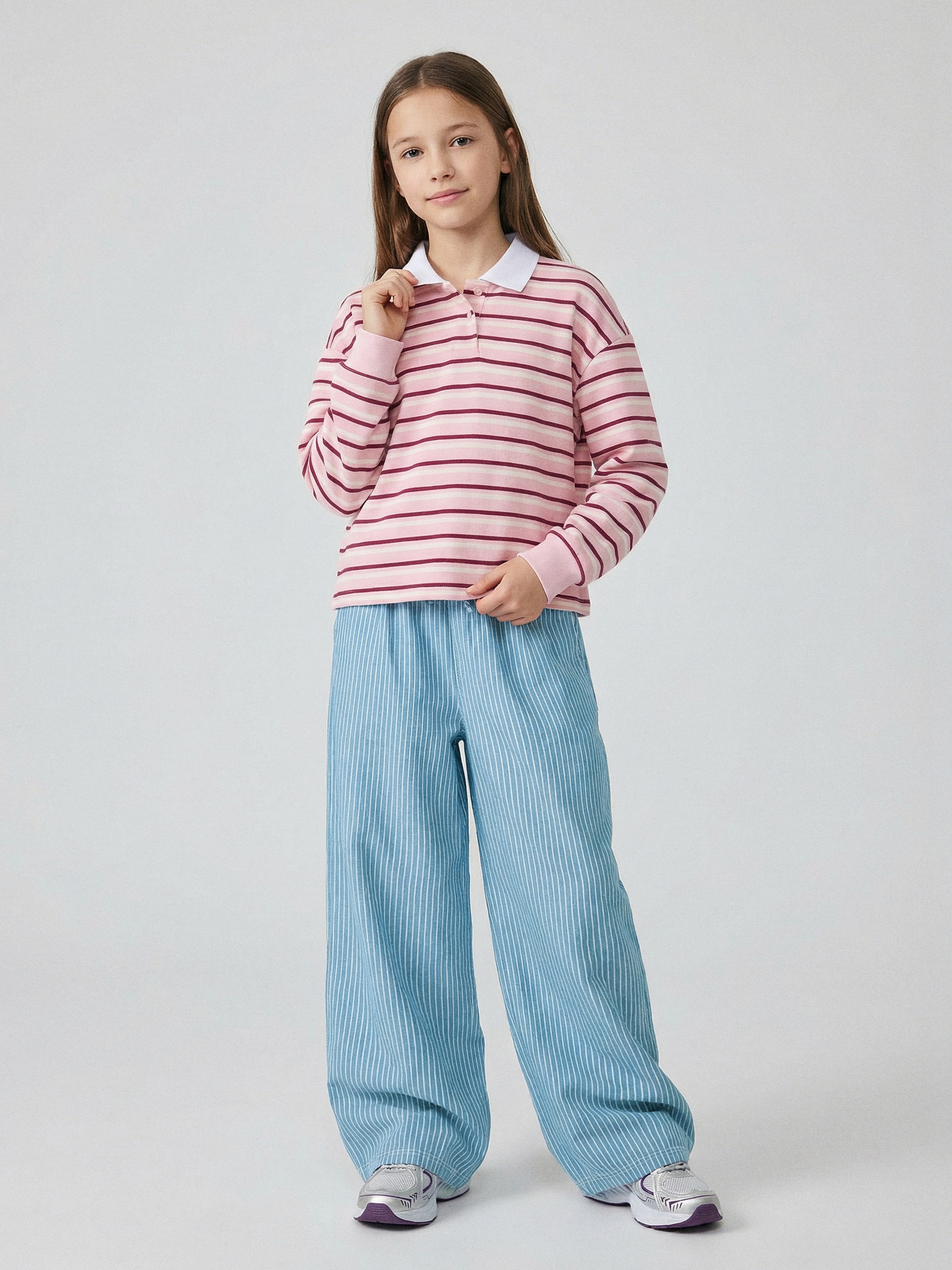 Jeansy wide leg w paski