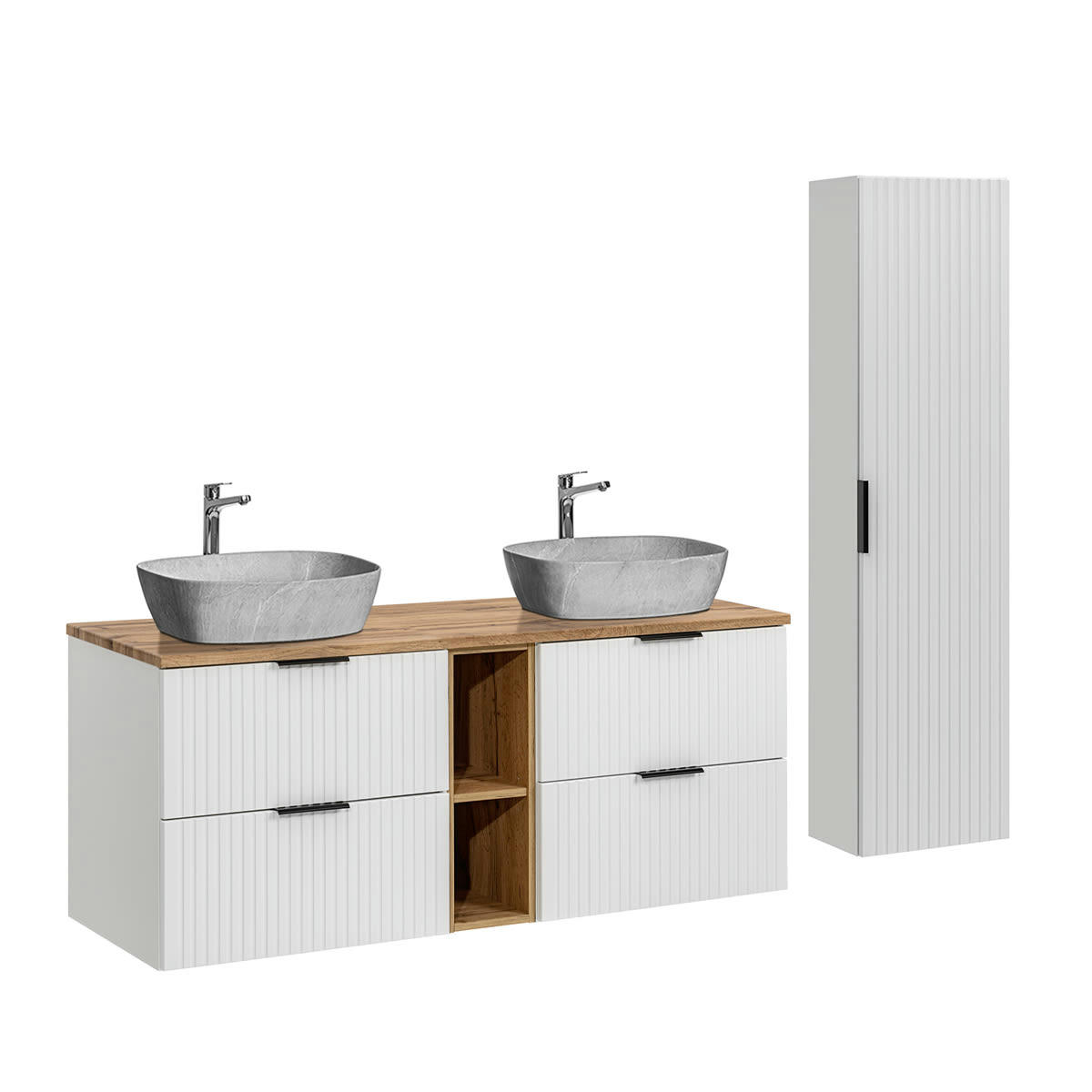- Ensemble meuble double vasque 140cm et colonne stratifiés blanc