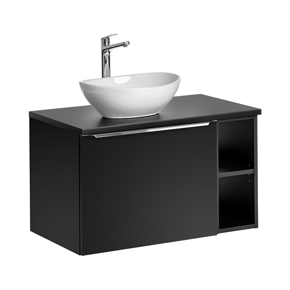 - Ensemble meuble simple vasque 80cm et colonne stratifiés et mdf noir