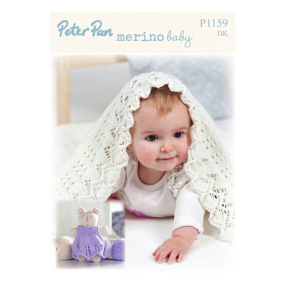 Peter Pan Baby Merino Lacy Blanket and Teddy Bear Digital Pattern P1159