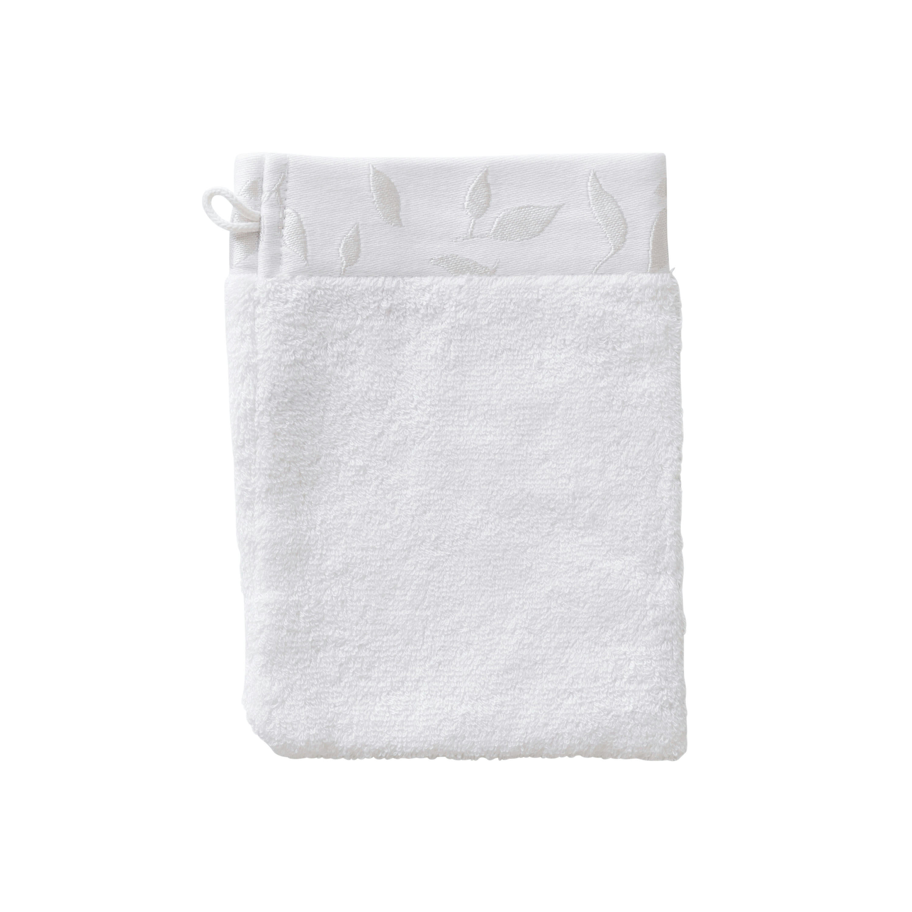 EQUINOXE - Gant de toilette Neige brodé bouclette jacquard blanc 15 x 21 cm