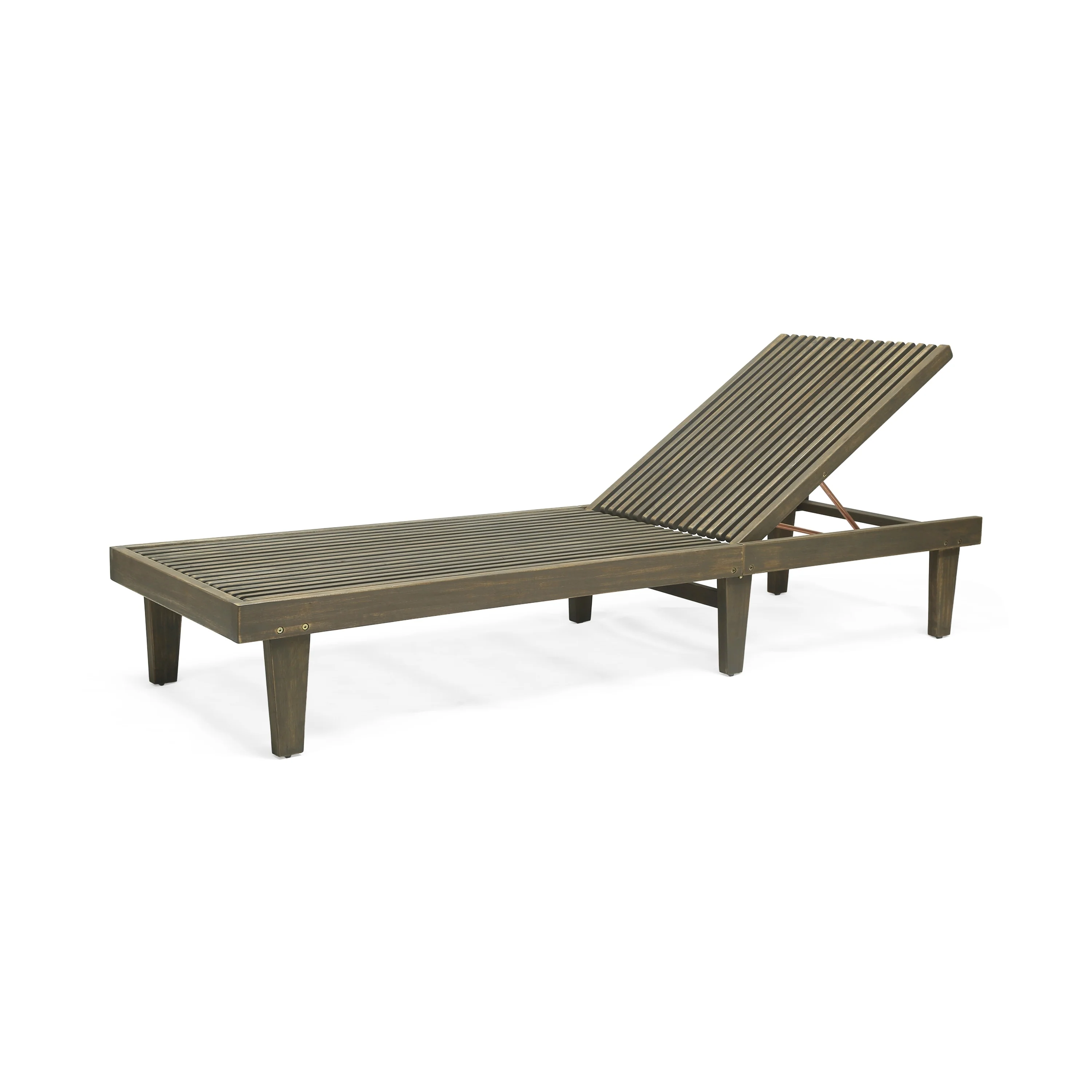 Modern Wood Outdoor Chaise Lounge with Adjustable Backrest and Breathable Slat for Poolside Patio Garden