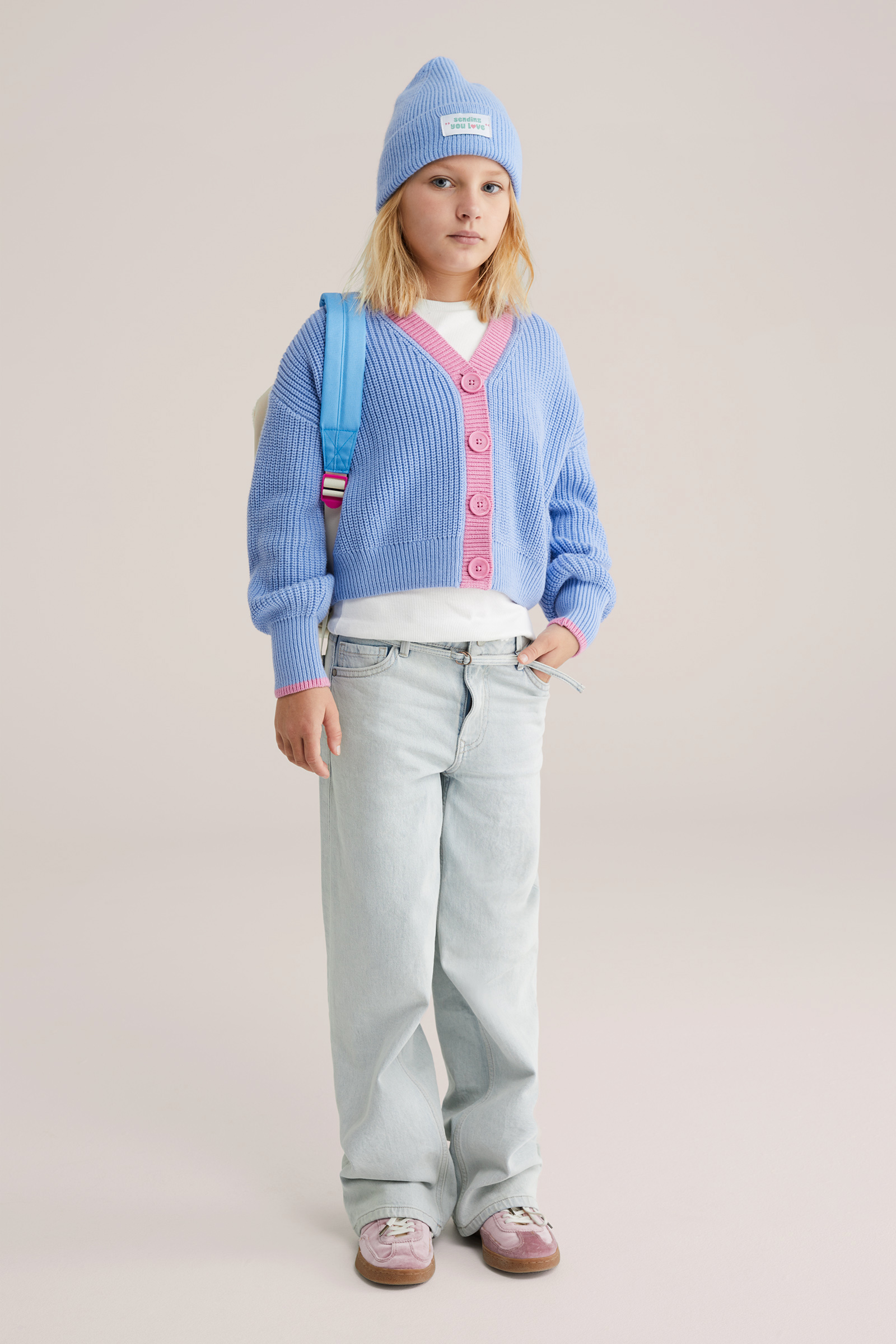 Meisjes gebreid vest met colourblock