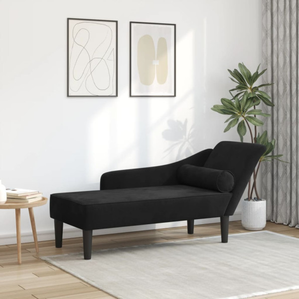 Szezlong Czarny Tapicerowany Leżanka Sofa Fotel Łóżko Aksamit