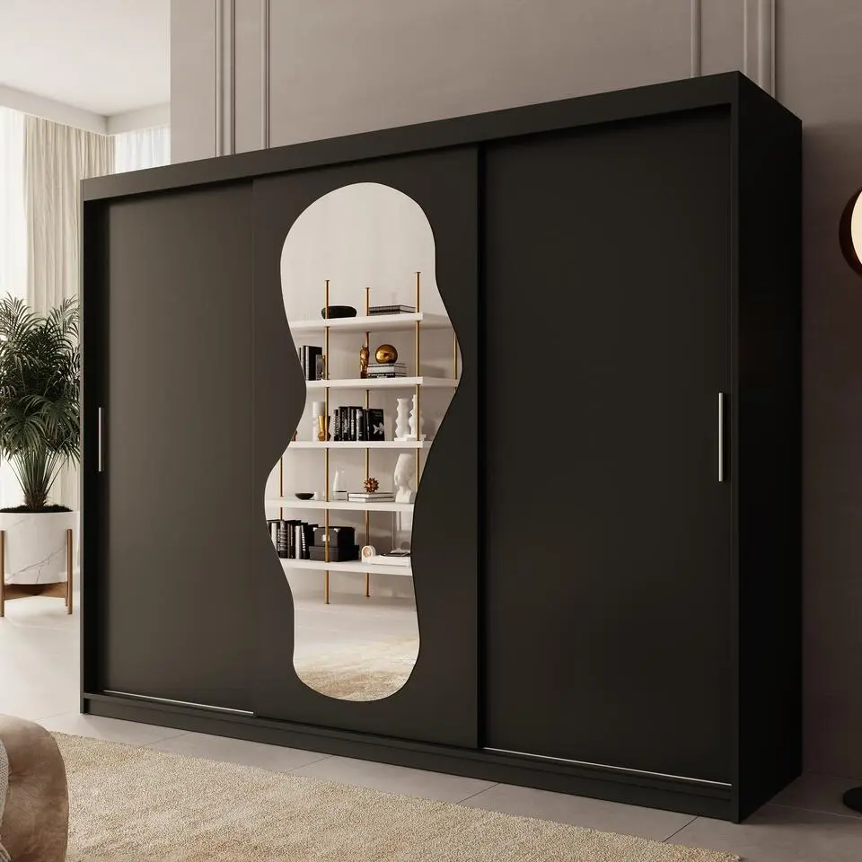 Meubella - Kledingkast Ulysses - Zwart - 250 cm - Met spiegel