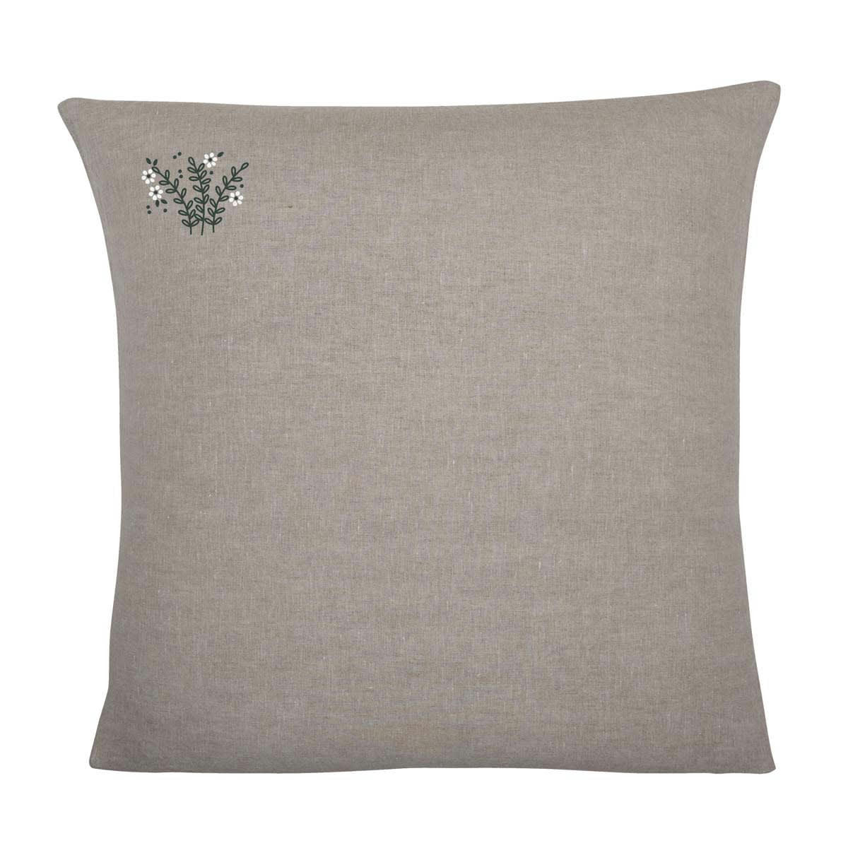 BOUQUET NATUREL - Taie d'oreiller brodée en lin naturel 64x64