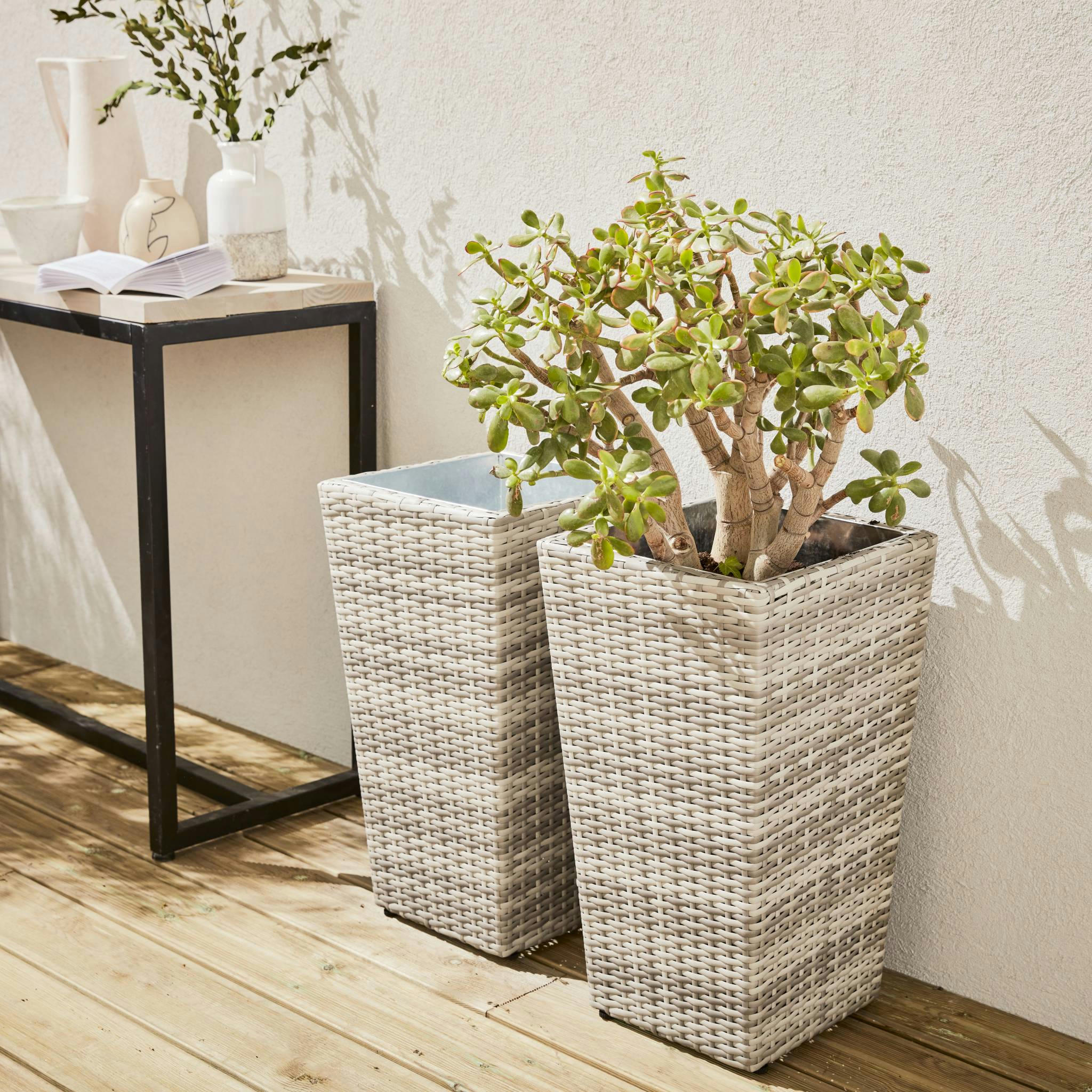 PRATO - Lot de 2 pots de fleurs nuances de gris en résine tressée et acier