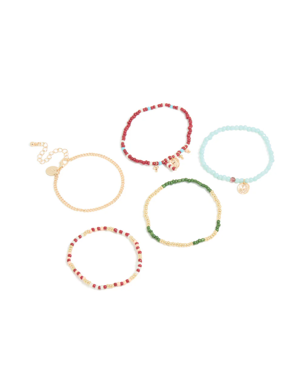 Gold Thin Chain & Multicoloured Beaded Bracelet 5-Pack