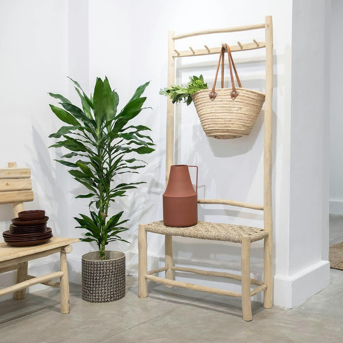 PEPPER - Portant bois de teck jonc de mer