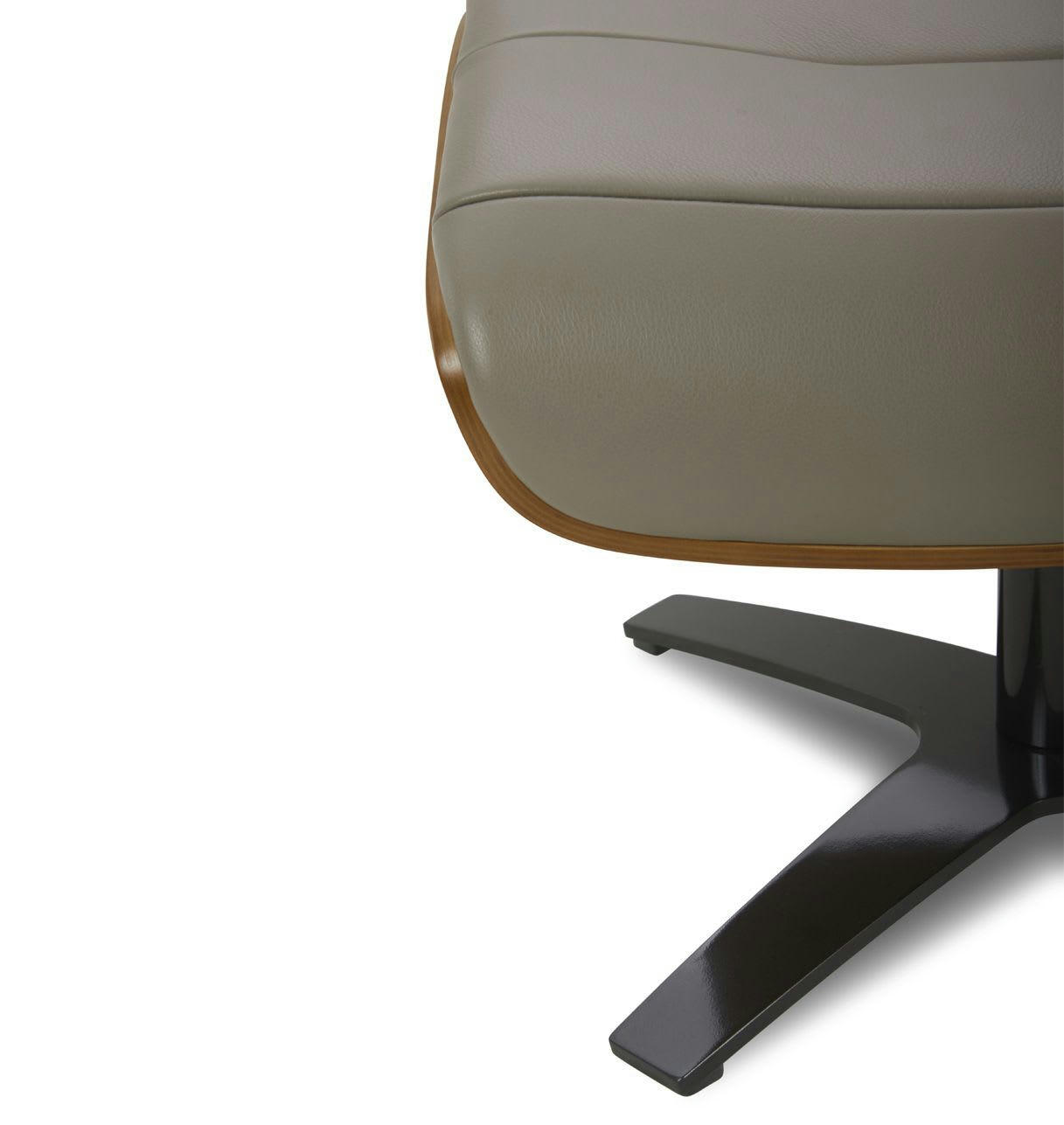 VÉGA - Pouf en Cuir et Chêne Naturel - Cuir Taupe