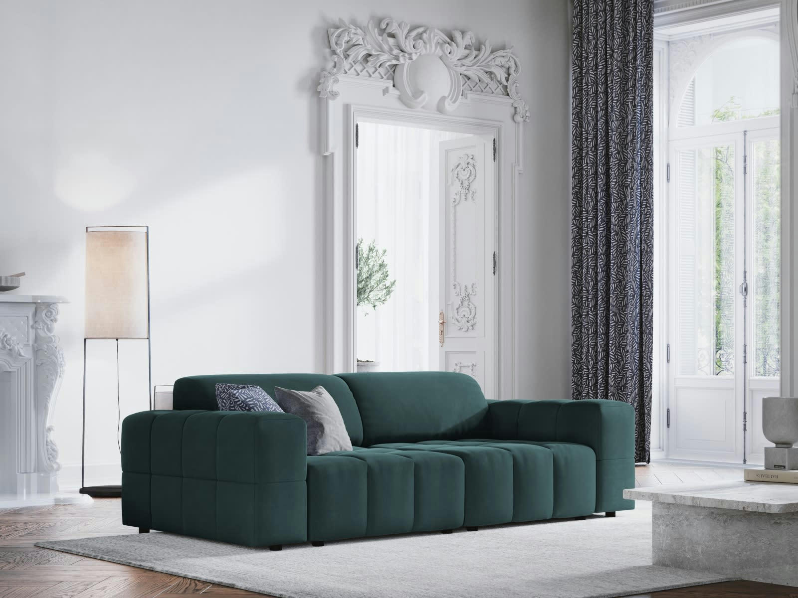 LUC - Canapé 3 places en tissu velours pétrole