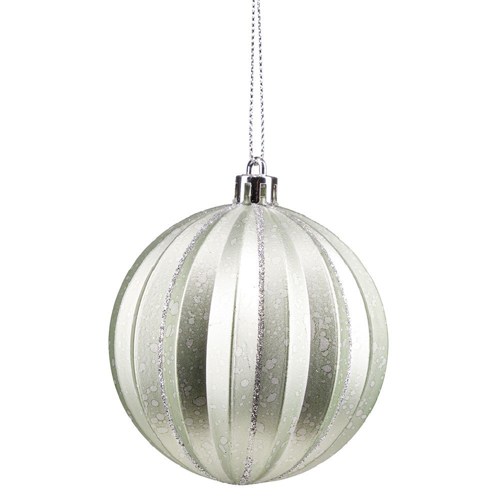 Boule de No&euml;l ronde relief strié gris pailleté Ø8cm