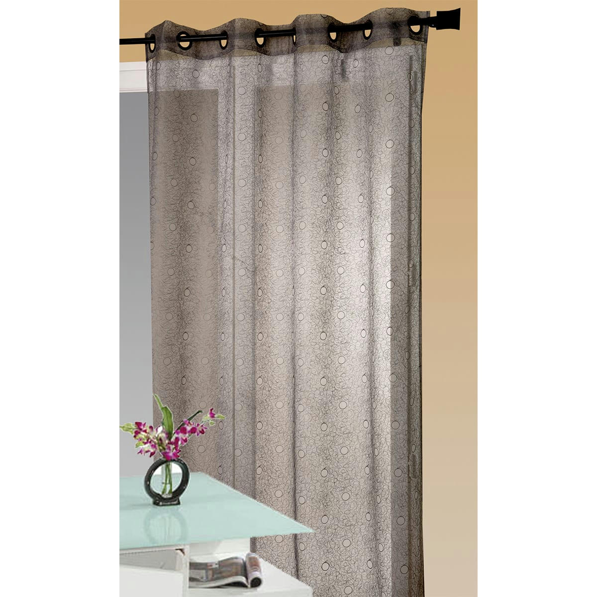 - Voilage organza gribouillis et bulles brodée gris clair 140x240 cm