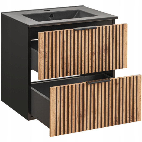 Szafka 60 cm Xilo Black Wotan z czarną umywalką