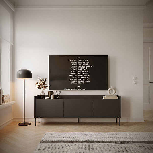 Meuble TV 3 portes noir couleur Noyer du Wisconsin 175 cm TOVI