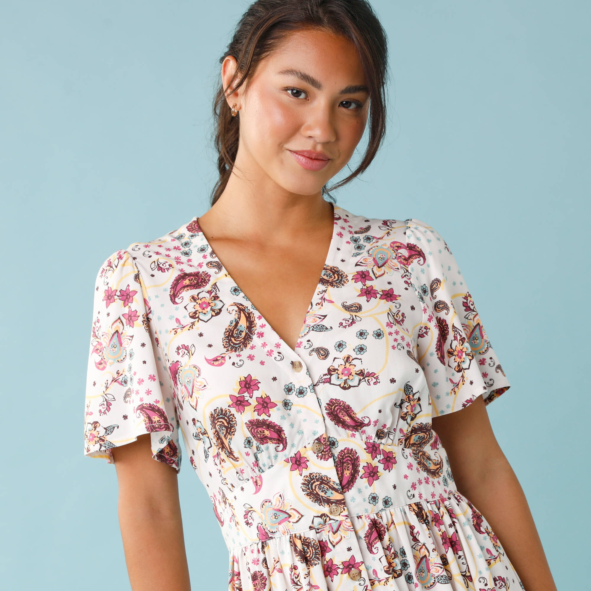 Robe longue boutonnée imprimée, Spécial Petites