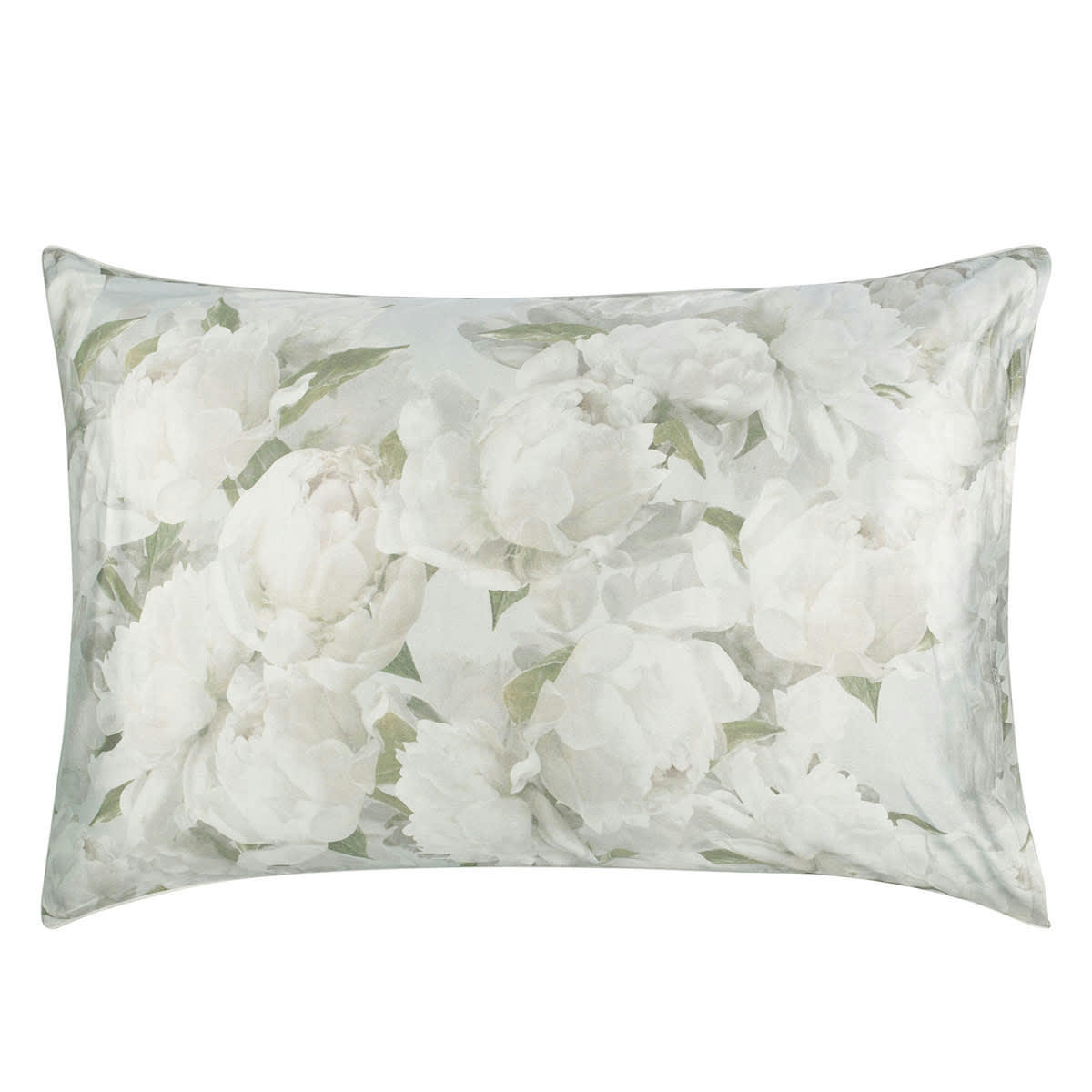 PEONIA GRANDE - Taie d'oreiller imprimée en satin de coton gris