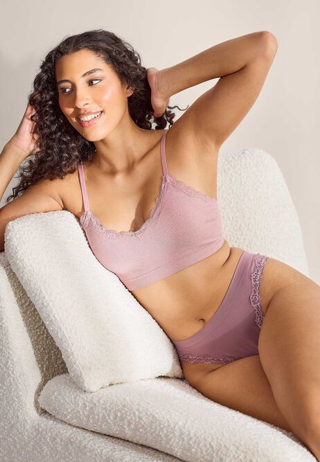 Womens Pink Lace Trim Comfort Bra Top