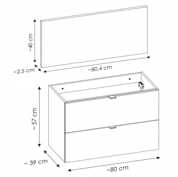 Szafka Pod Umywalkę 80 cm BLAT Dąb Wisząca 2S NOVA OAK