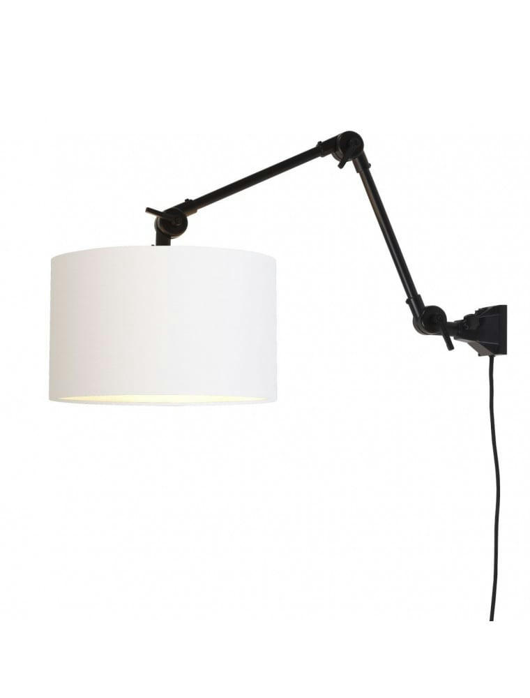 AMSTERDAM - Applique noire 2 bras et abat-jour blanc L80cm