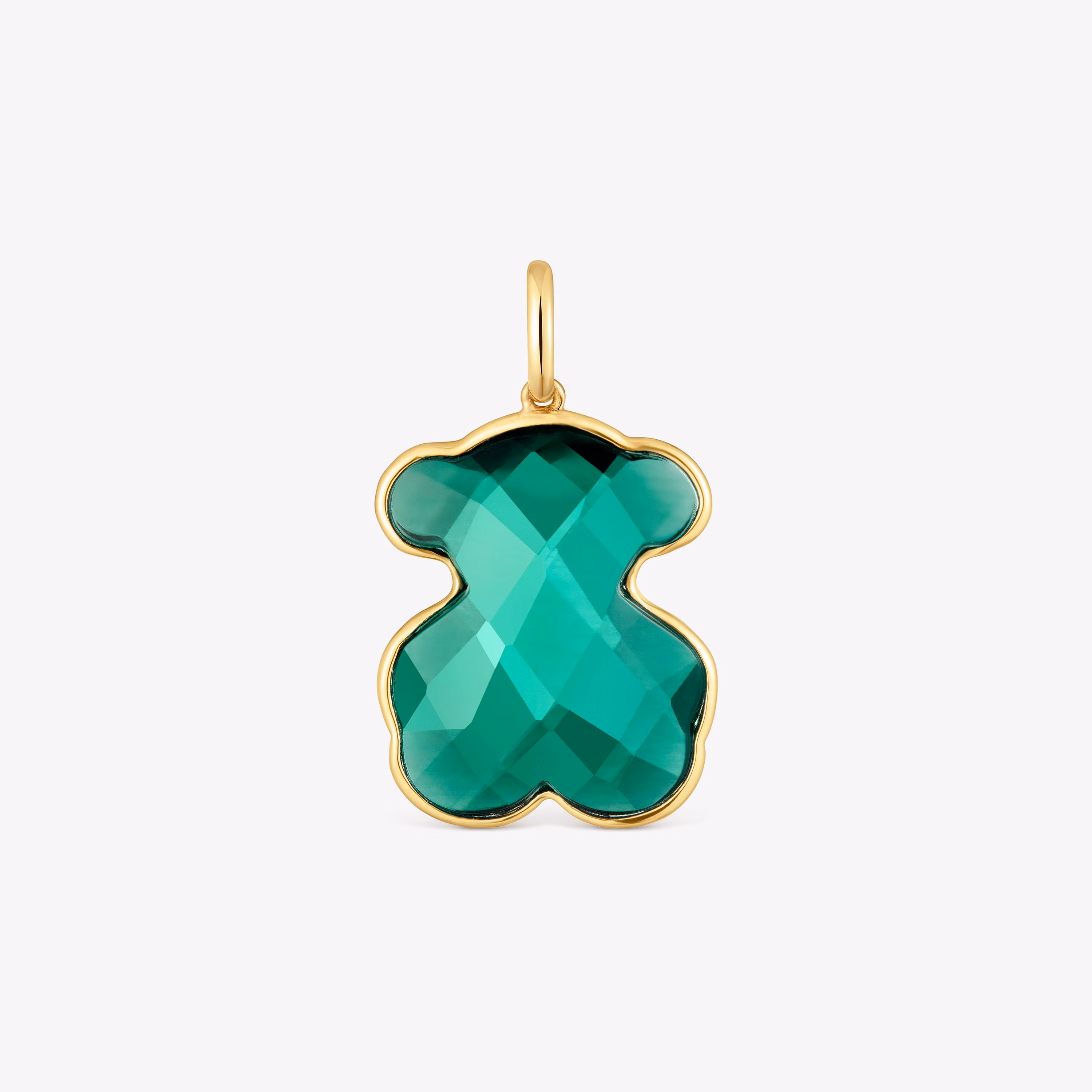 Colgante oso de oro 14 kt y esmeralda creada en laboratorio Icon Color LGG