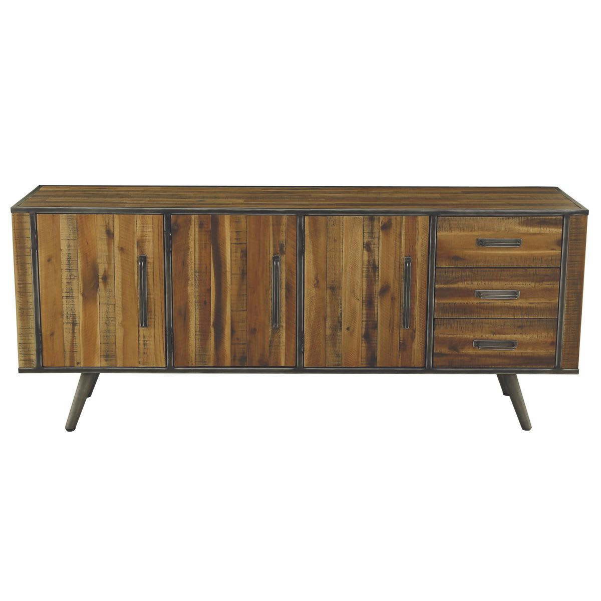 CUSCO - Buffet enfilade 3 portes 3 tiroirs bois et métal