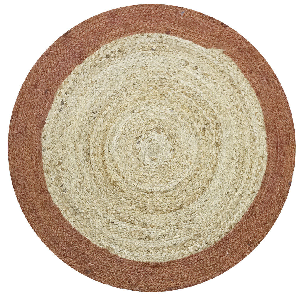 Tapis rond jute bordure terracotta Ø90cm