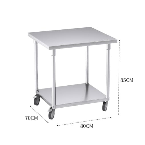 SOGA Commercial Stainless Steel Prep Bench with Wheels 80cm