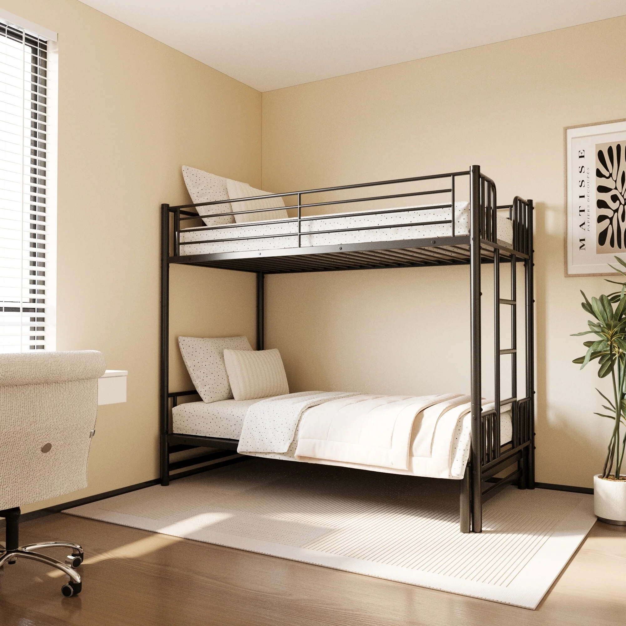 Black Metal Pull-Out Twin Bunk Bed with Storage Space-Saving Design for Bedroom