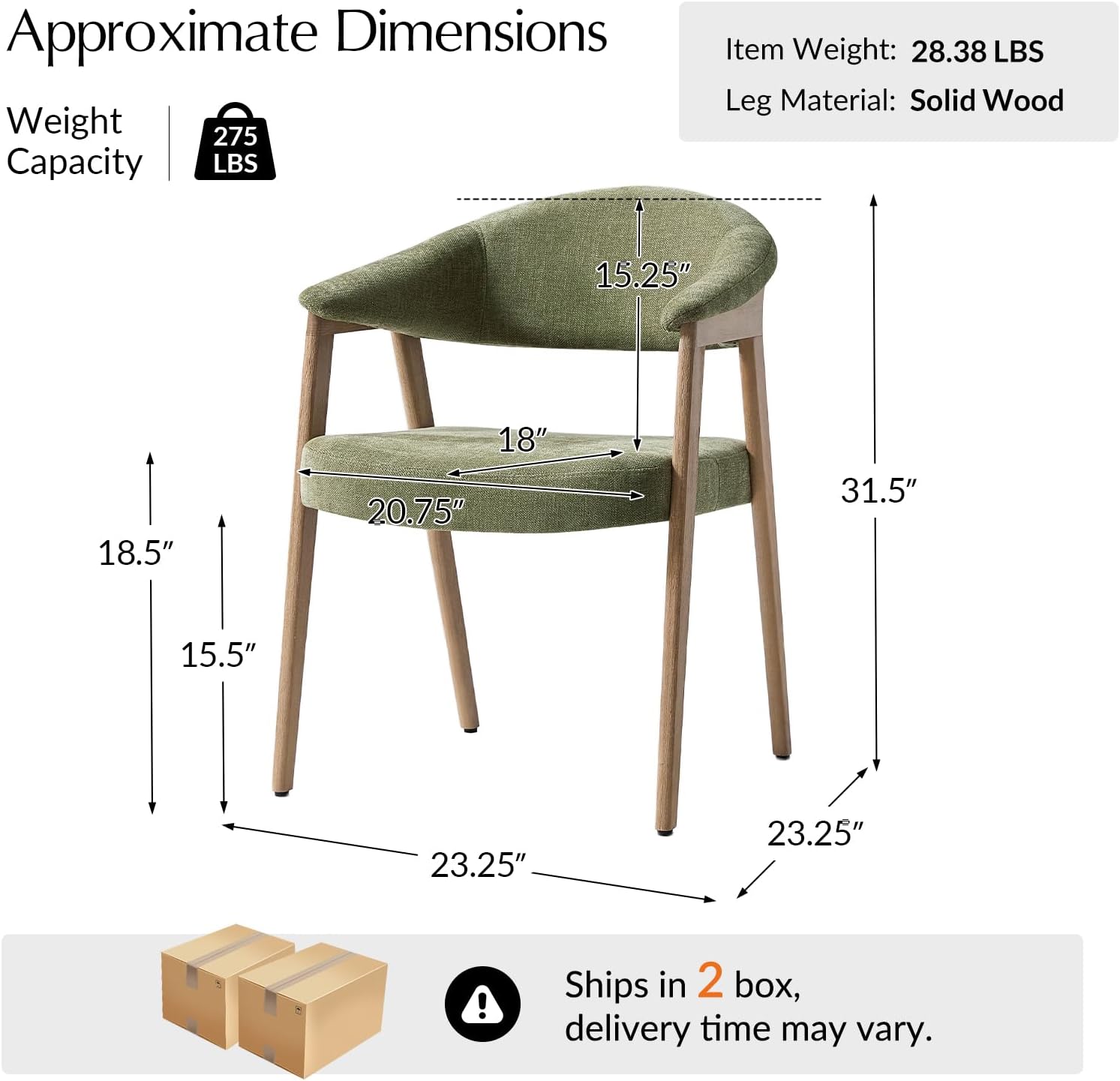 HULALA HOME Mid-Century Modern Dining Chairs Set of 4, Green Wooden Upholstered Kitchen Chairs with Armrest, Curved Backtrst & Wood Legs Armchairs Accent Chairs for Dining Living Room - Moss
