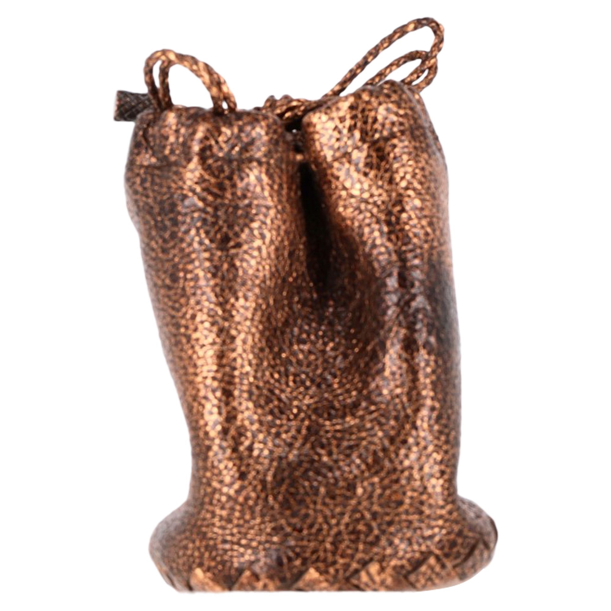 Bottega Veneta Preloved Drawstring Pouch in Bronze Cervo Leather