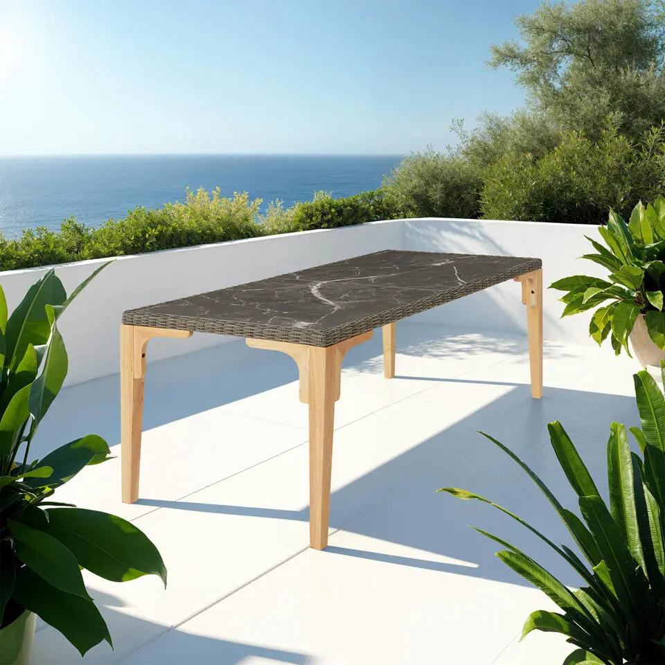 tectake Wicker tafel Foggia 196x87x76cm, Natuur