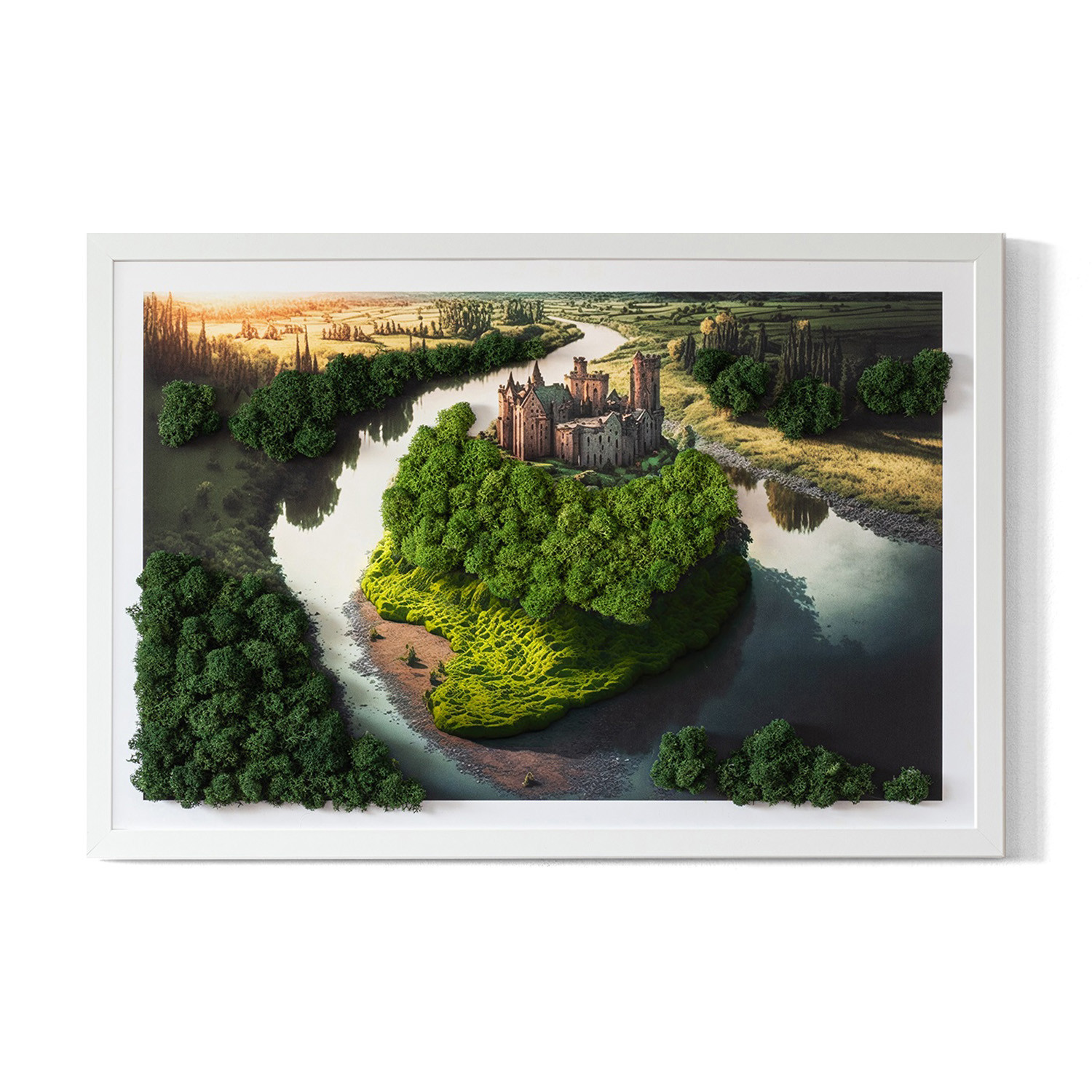 Obraz z mchem - Zamek na wzórzu 60x40 cm Biała Rama